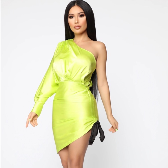 Hold Onto Love Satin Mini Dress - Lime - Picture 1 of 5